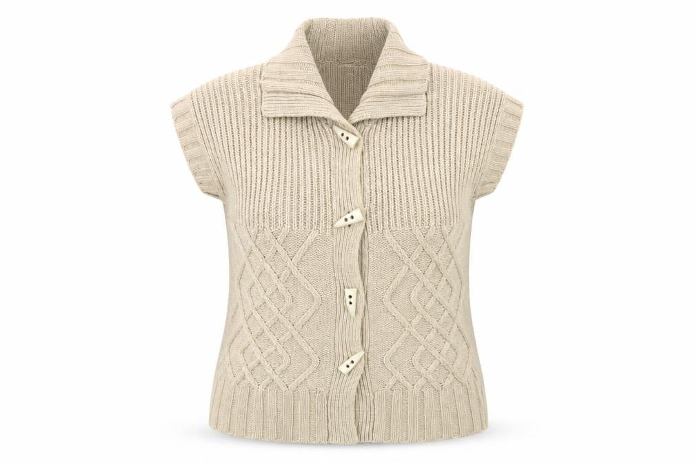Country Casuals Women's Beige Knit Cardigan M with Button Detail
