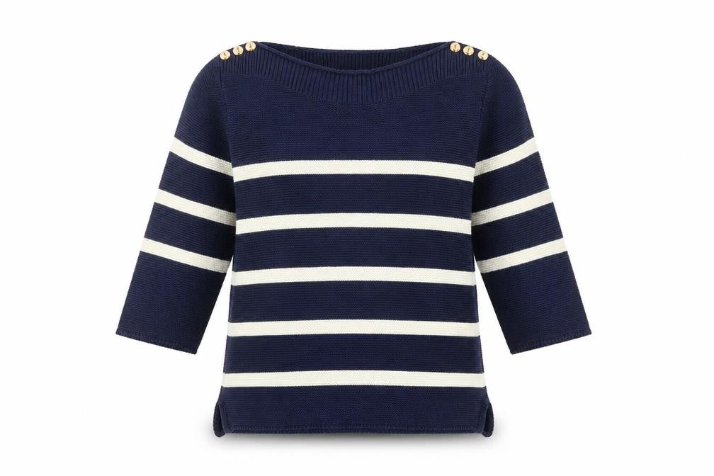 Artigiano Women's Blue Striped 3/4 Sleeve Jumper