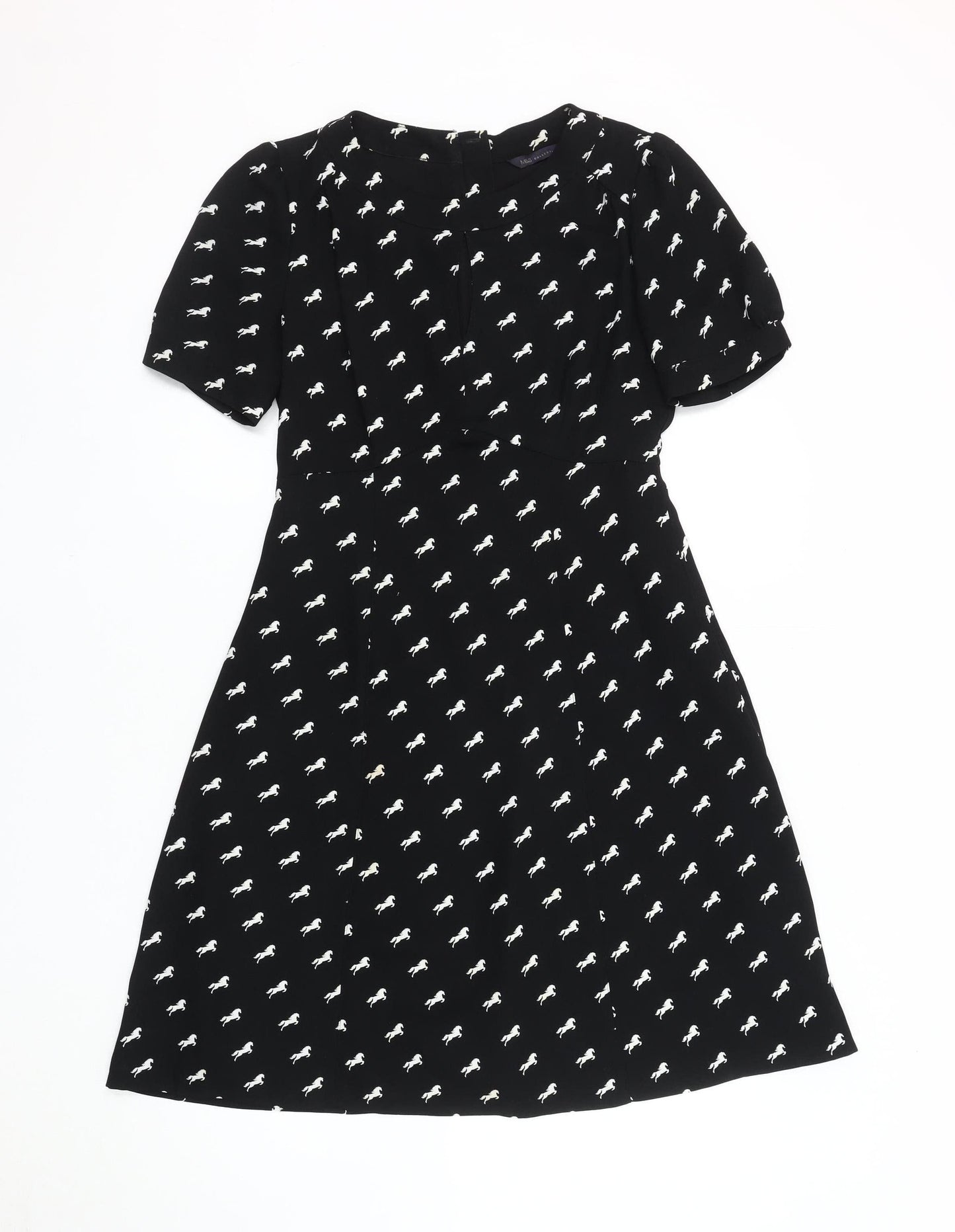 Marks & Spencer Black Animal Print Dress, Size 8, Round Neck