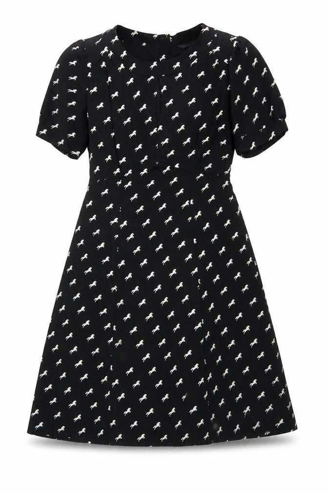 Marks & Spencer Black Animal Print Dress, Size 8, Round Neck