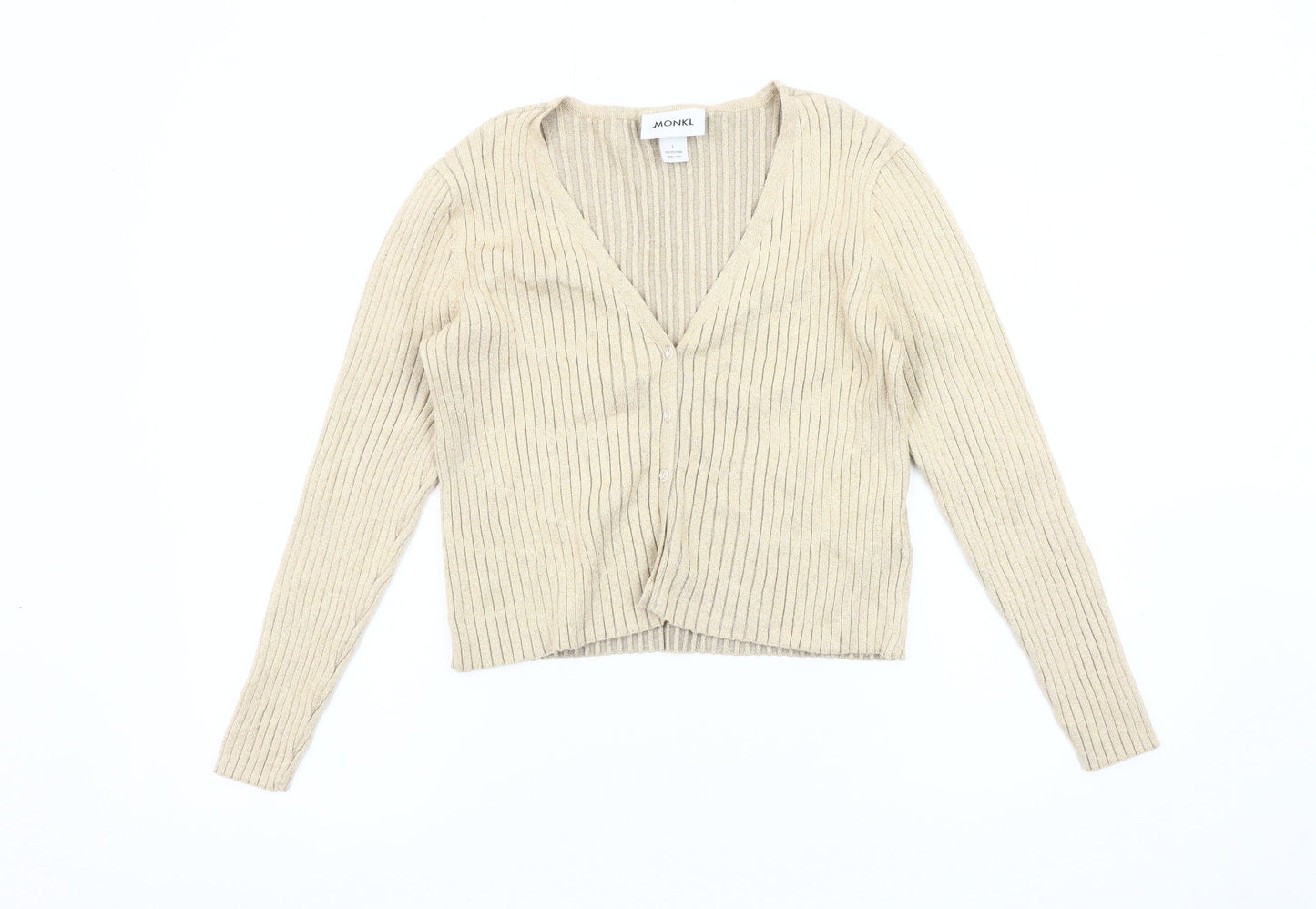 Monki Women's Beige Cardigan Size L V-Neck Button Knit