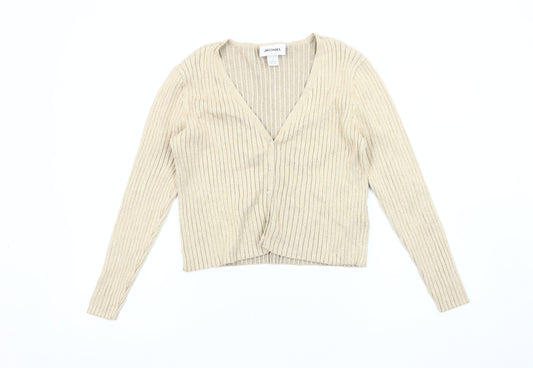 Monki Women's Beige Cardigan Size L V-Neck Button Knit