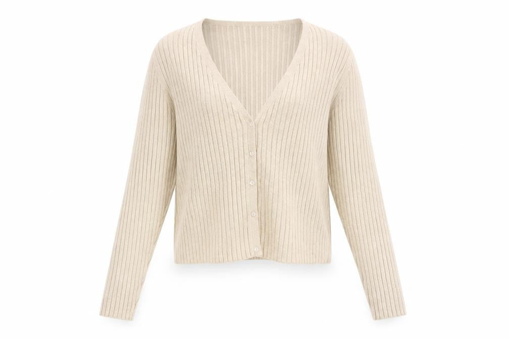 Monki Women's Beige Cardigan Size L V-Neck Button Knit