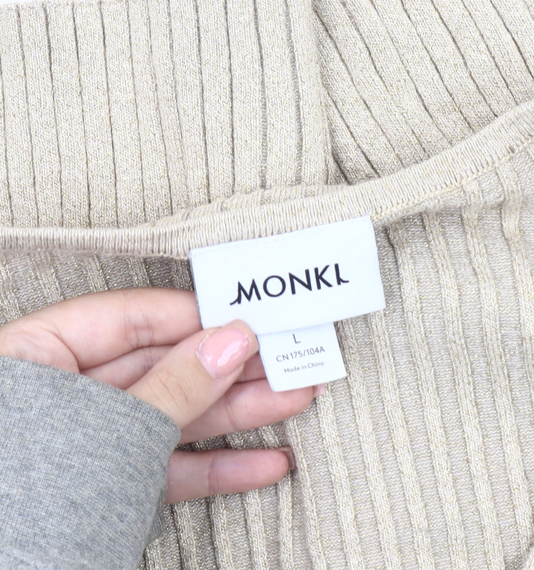 Monki Women's Beige Cardigan Size L V-Neck Button Knit