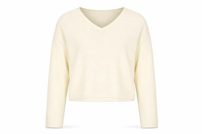 Ruby Moon Women's Ivory XL V-Neck Knit Pullover Jumper