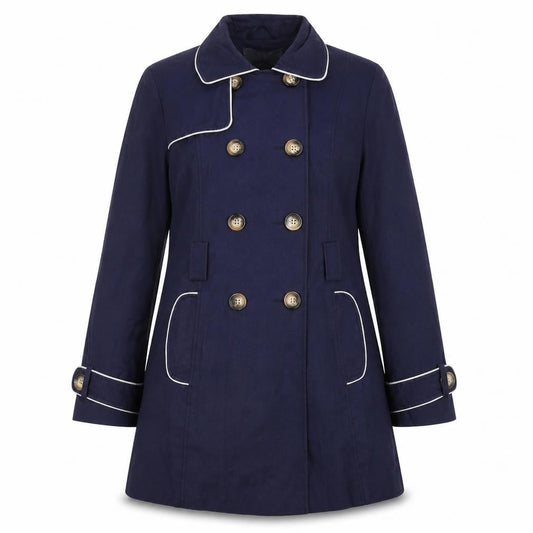 BHS Women's Navy Pea Coat - Size 12, Elegant Winter Style
