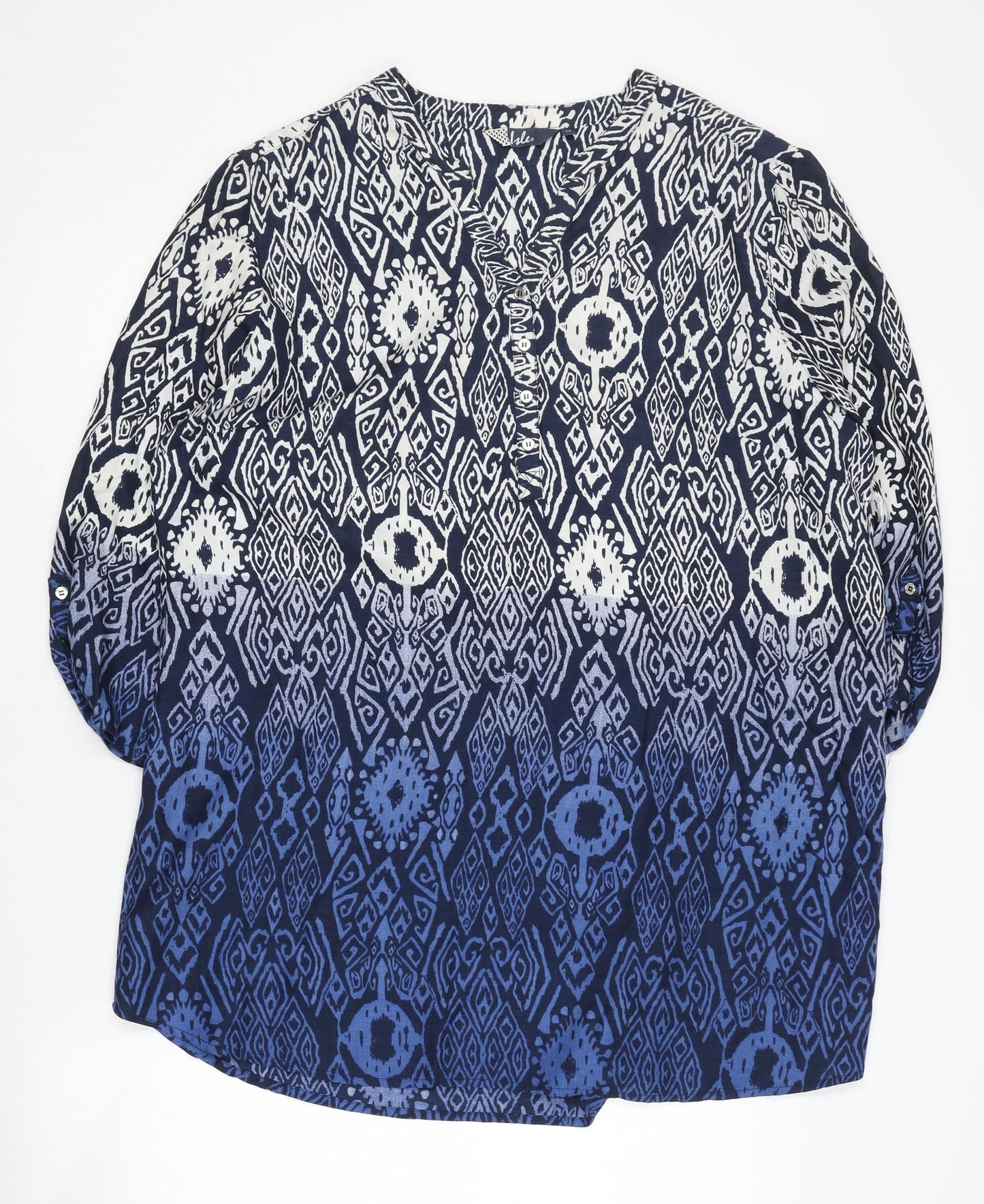 Isle Women's Blue V-Neck Geometric Blouse Size 16