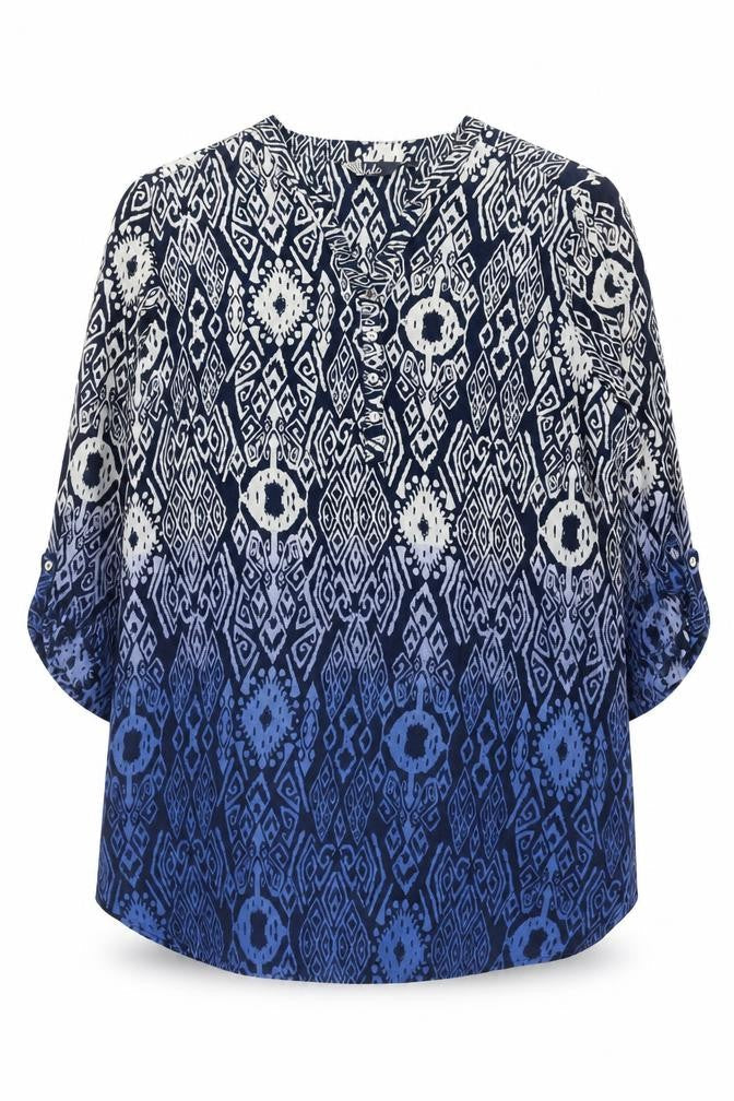 Isle Women's Blue V-Neck Geometric Blouse Size 16
