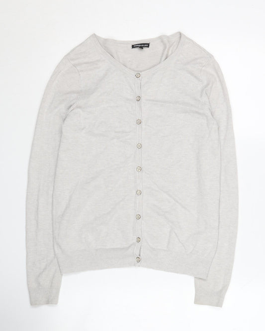 Warehouse Women's Grey Cardigan M Crew Neck Button