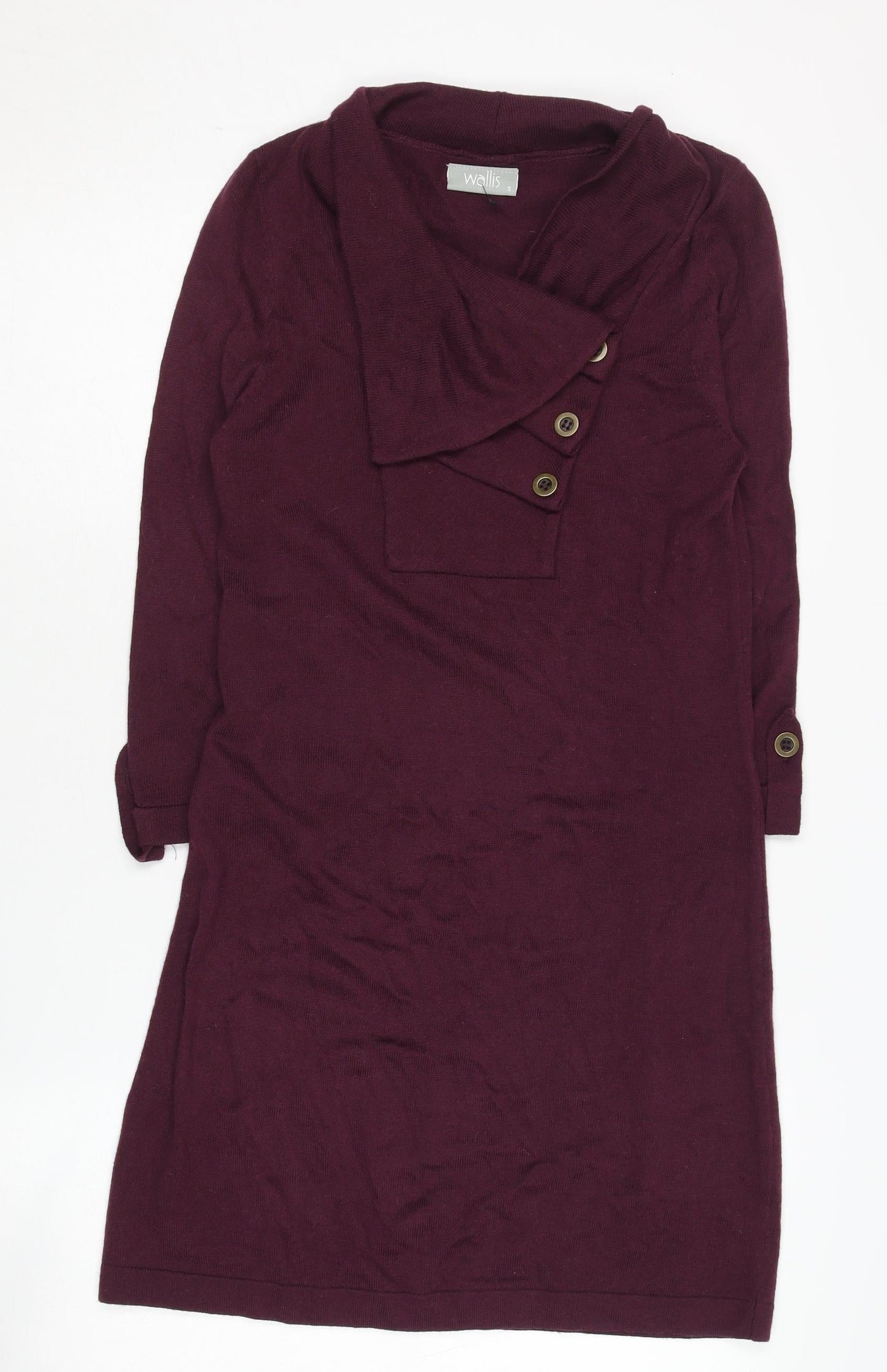 Wallis Women's Purple Knit Dress S 3/4 Sleeve Cowl Neck