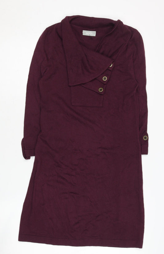 Wallis Women's Purple Knit Dress S 3/4 Sleeve Cowl Neck
