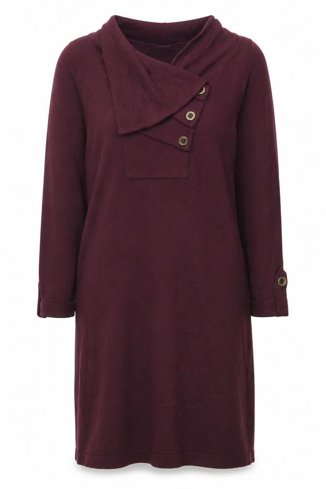Wallis Women's Purple Knit Dress S 3/4 Sleeve Cowl Neck