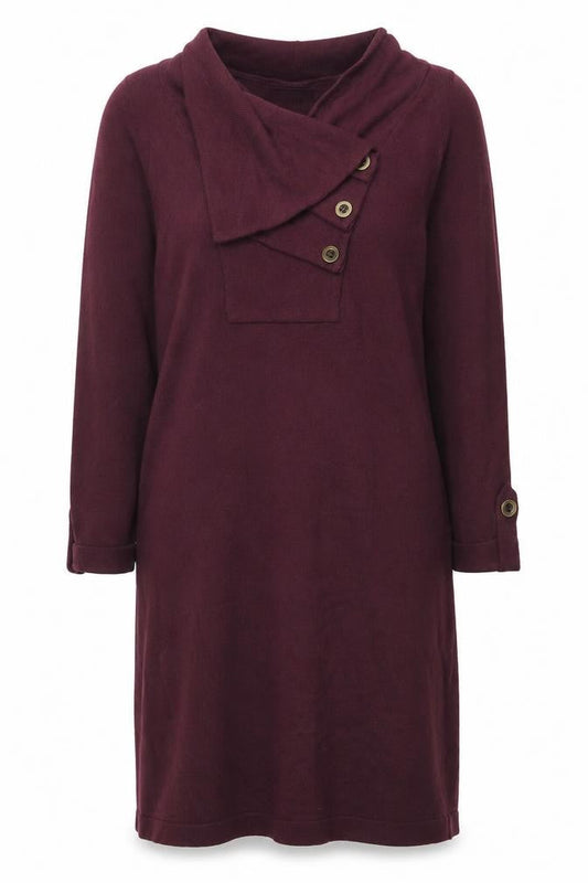 Wallis Women's Purple Knit Dress S 3/4 Sleeve Cowl Neck