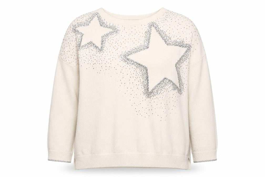 Monsoon White XL Women's Star Sequin Pullover Jumper