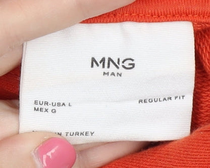 Mango Men’s Orange L Pullover Hoodie with Logo
