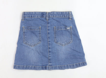 Back view of Mantaray girls’ blue denim a-line skirt, age 9, casual & stylish