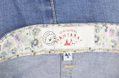 Close-up detail of Mantaray girls’ blue denim a-line skirt, age 9, casual & stylish