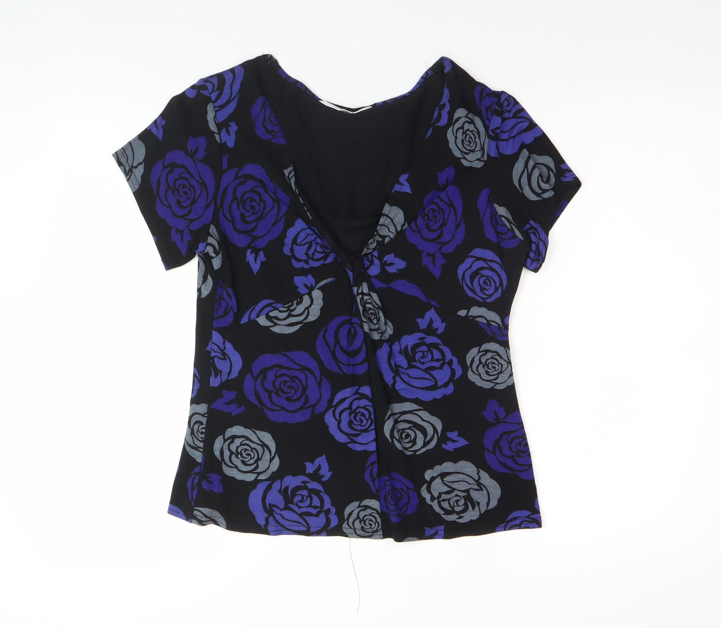 J. Taylor Women's Black Blue Floral Blouse Size 16