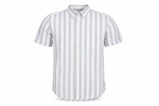 Jean Pierre Men's Grey Striped Short Sleeve Shirt M
