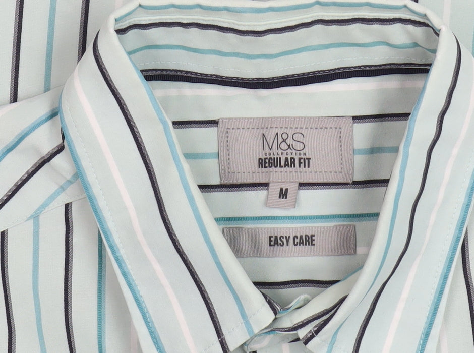 Marks and Spencer Men's Blue Striped Shirt - Medium