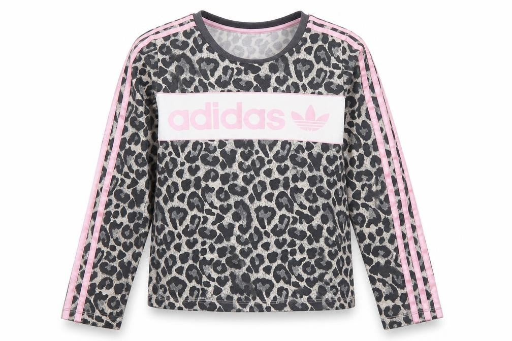 Adidas Girls Grey Pink Animal Long Sleeve Pullover 11-12 Years