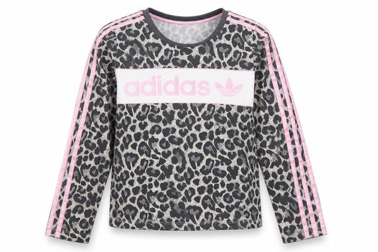 Adidas Girls Grey Pink Animal Long Sleeve Pullover 11-12 Years