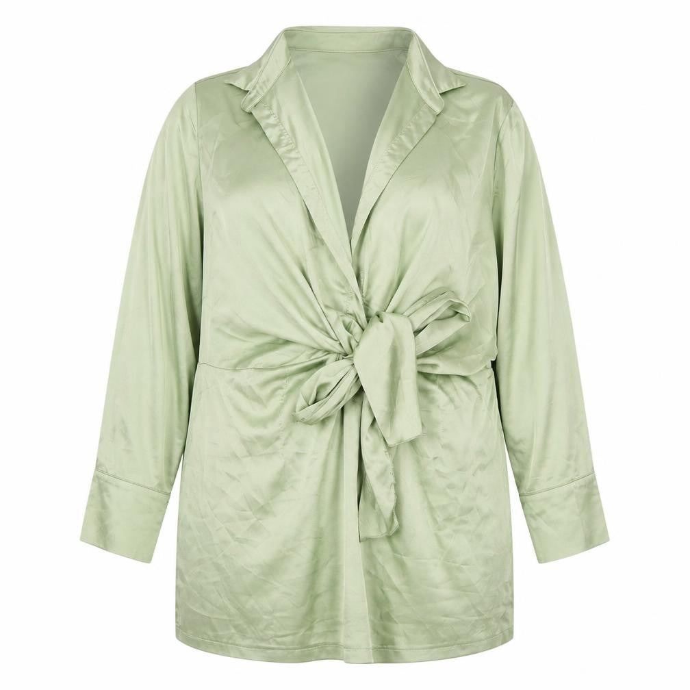 PrettyLittleThing Women's Green Bow Tie Collared Dress - Size 16