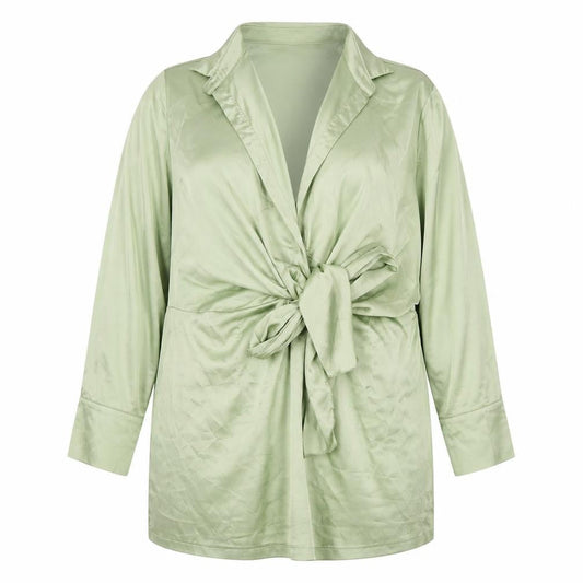 PrettyLittleThing Women's Green Bow Tie Collared Dress - Size 16