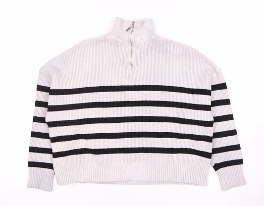 MNG Women's Black & White Striped XS High Neck Jumper