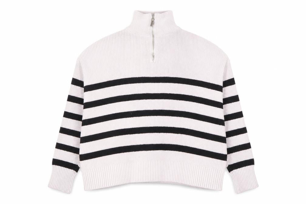 Mango Women's Black & White Striped XS High Neck Jumper