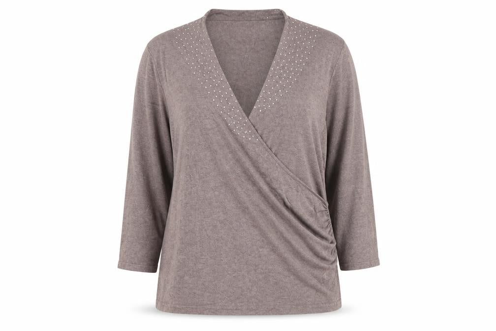 Windsmoor Women's XL Grey Studded Wrap Blouse