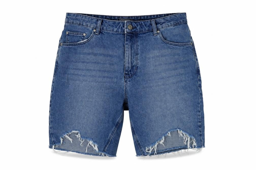 ASOS Design Men's Blue Denim Distressed Shorts Size 34