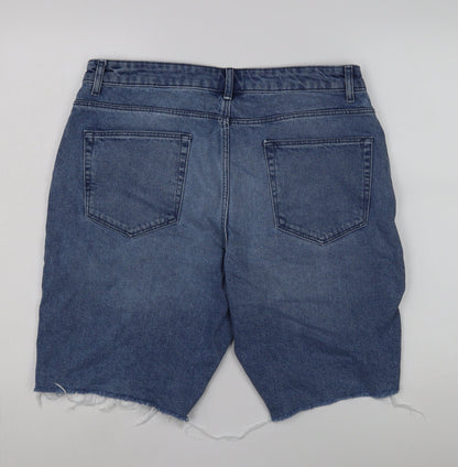 Back view of ASOS Design Men's Blue Denim Distressed Shorts, size 34