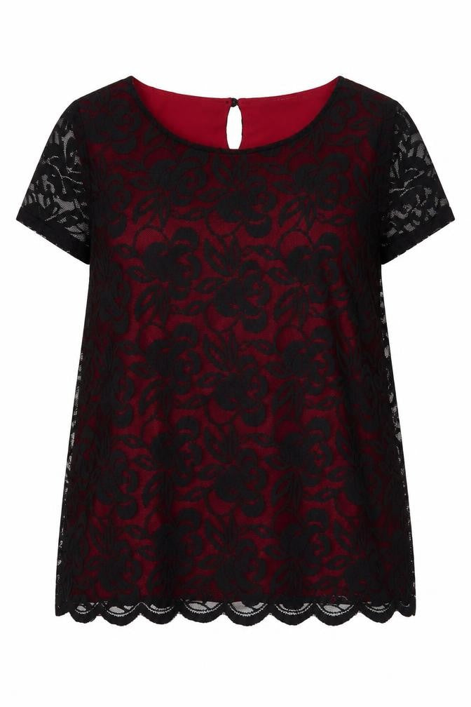 M&Co Women's Black Floral Lace Blouse, Size 14