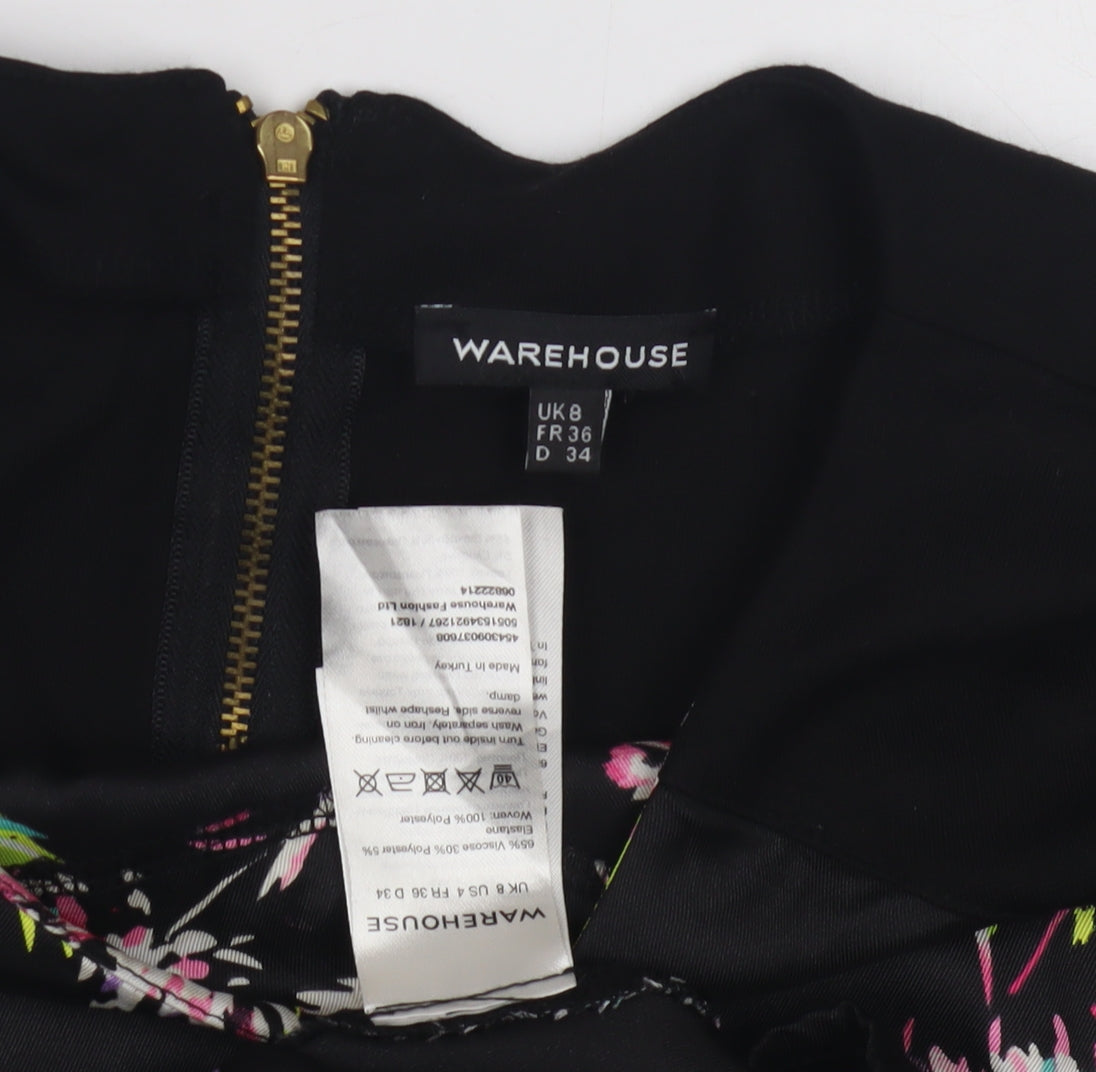 Warehouse Women's Black Floral Dress, Size 8
