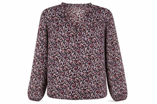 Neo Noir Women's Black Floral Blouse, Size 12, Long Sleeve