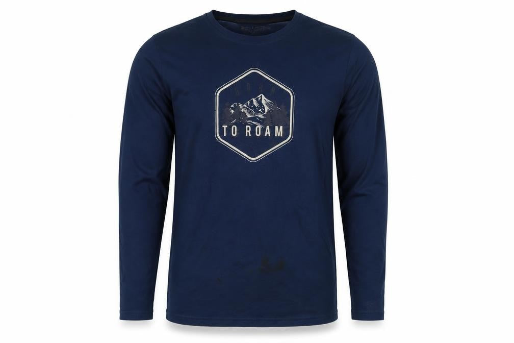 Marks & Spencer Men's Blue Long Sleeve Graphic T-Shirt, M