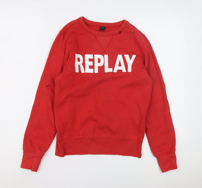 Additional front view of Replay boys’ red pullover sweatshirt, crew neck, size 12, years