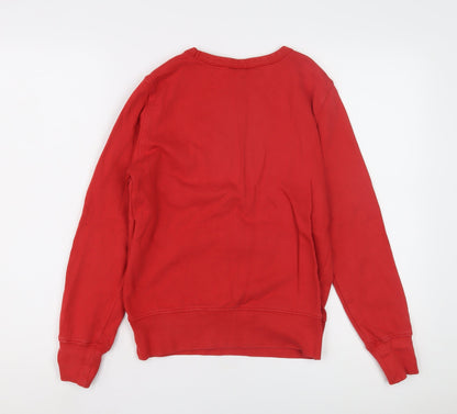 Back view of Replay boys’ red pullover sweatshirt, crew neck, size 12, years