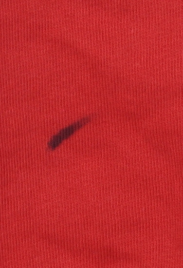 Brand and care label for Replay boys’ red pullover sweatshirt, crew neck, size 12, years