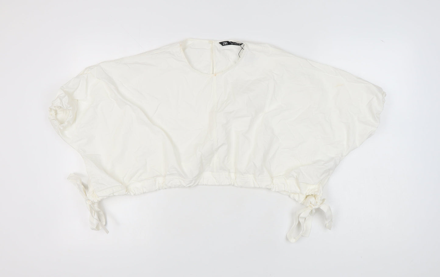 Zara Women's White Cotton Top, Size L, Round Neck