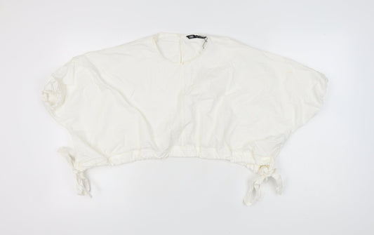 Zara Women's White Cotton Top, Size L, Round Neck