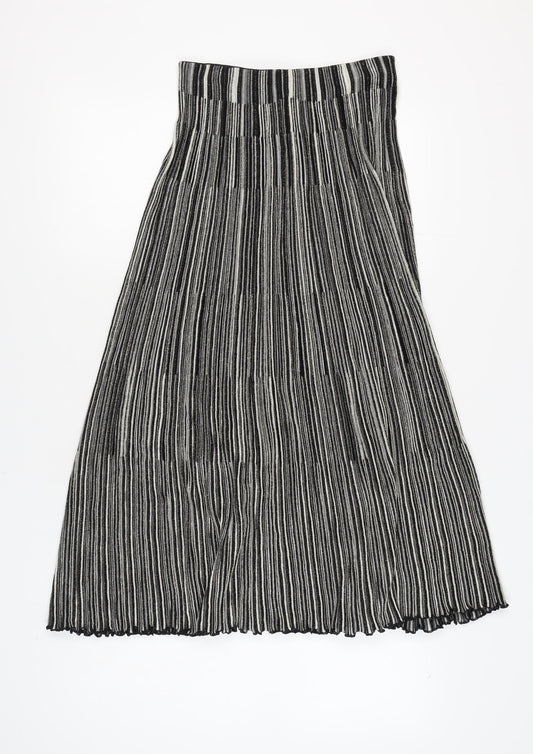 United Colors of Benetton Women's Grey Cotton Blend Striped Pleated Midi Skirt Size XS