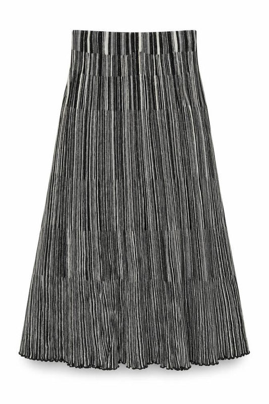 United Colors of Benetton Women's Grey Cotton Blend Striped Pleated Midi Skirt Size XS