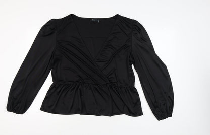Additional front view of ASOS DESIGN Women's Black Plus Wrap Blouse, size 22
