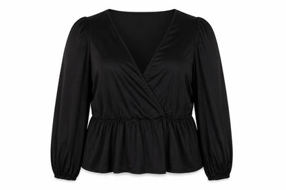 Front view of ASOS DESIGN Women's Black Plus Wrap Blouse, size 22