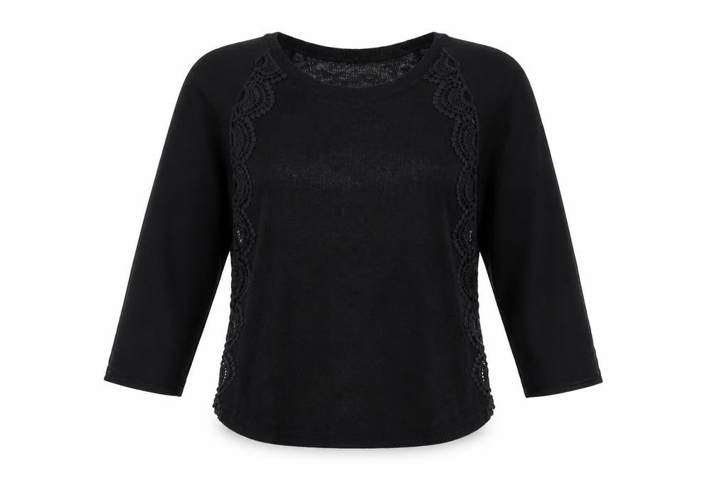 Pins and Needles Women's Black Crochet Accent Top S