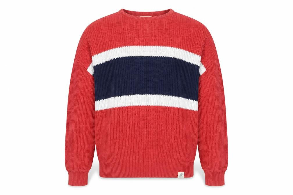 Pull&Bear Men's Red Striped Pullover Jumper XS