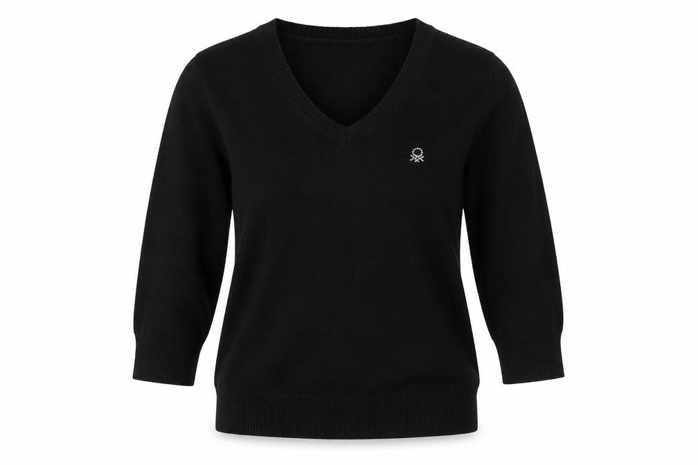Benetton Women's Black Pullover Jumper S 3/4 Sleeve
