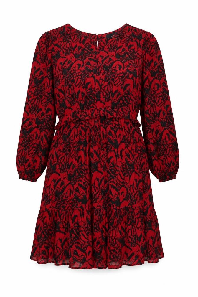 Next Women's Red Animal Print Long Sleeve Dress